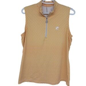 GGblue Nemacolin 1987 Sleeveless 1/4 Zip Golf Top Large Yellow Greek Key Pattern